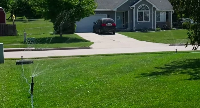watering the lawn after fertilizing