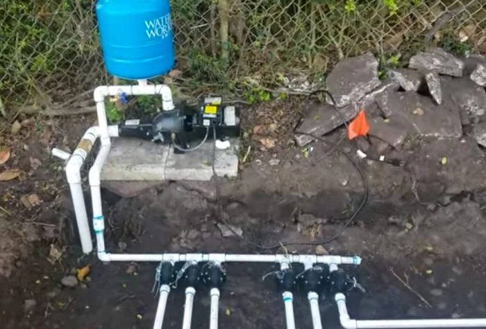 image of irrigation system attached with a well through pump