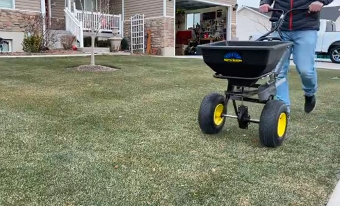 image of mowing lawn before dormant seeding