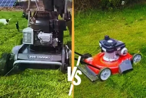 image of mulching vs side discharge mowers