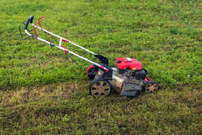 image of mowing lawn with side discharge mowing