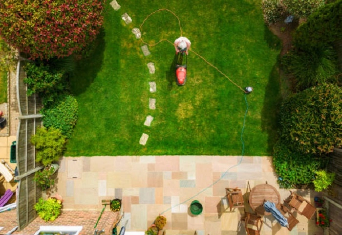 image of a home lawn with side walks
